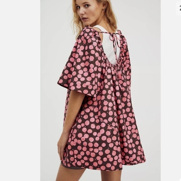 FREE People Pink/Chocolate Combo Jodie Printed Tunic Flowy Oversized top size XS - Picture 3 of 16